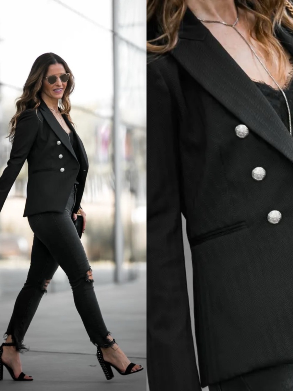 VERONICA BEARD Rue Herringbone Dickey Blazer Jacket in Black Sz 8